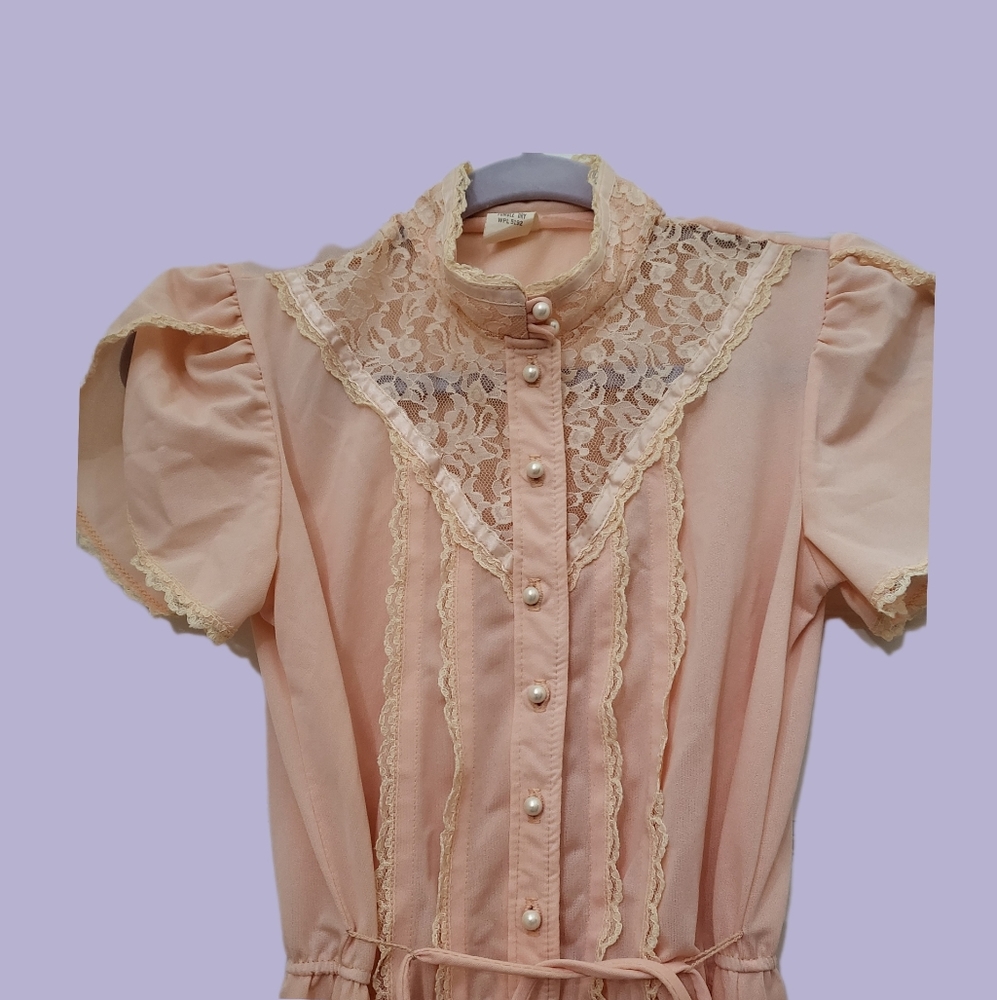 Peach vintage 70s Prarie dress - Picture 2 of 4